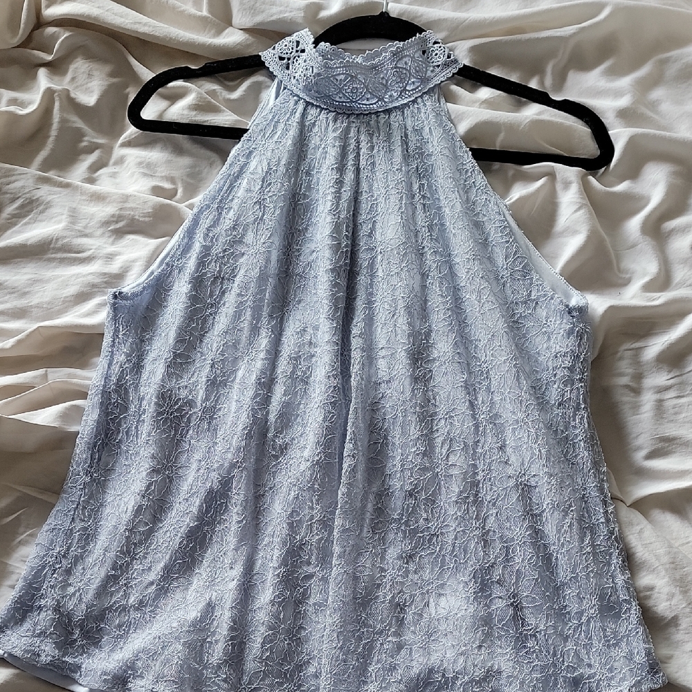 ❄️3/$30 Suzy Shier Baby Blue Sleeveless Lace Halter Tank Top